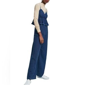 Anthropologie ett:twa Striped Sleeveless Peplum Jumpsuit Blue Size Medium